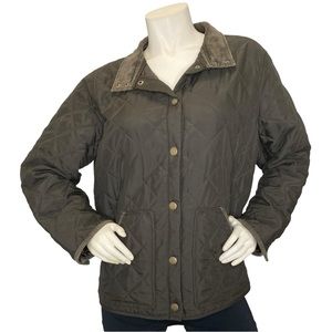 CHAPS Olive Green Quilted Pattern with Corduroy Collar & Piping Jacket Coat, 2X